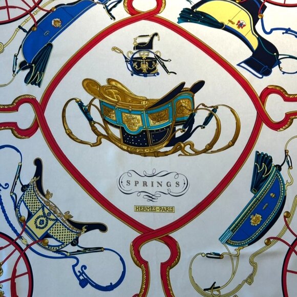 Vintage Hermes Springs Silk Scarf White Background  Designed by Phillipe Ledoux - Picture 12 of 16